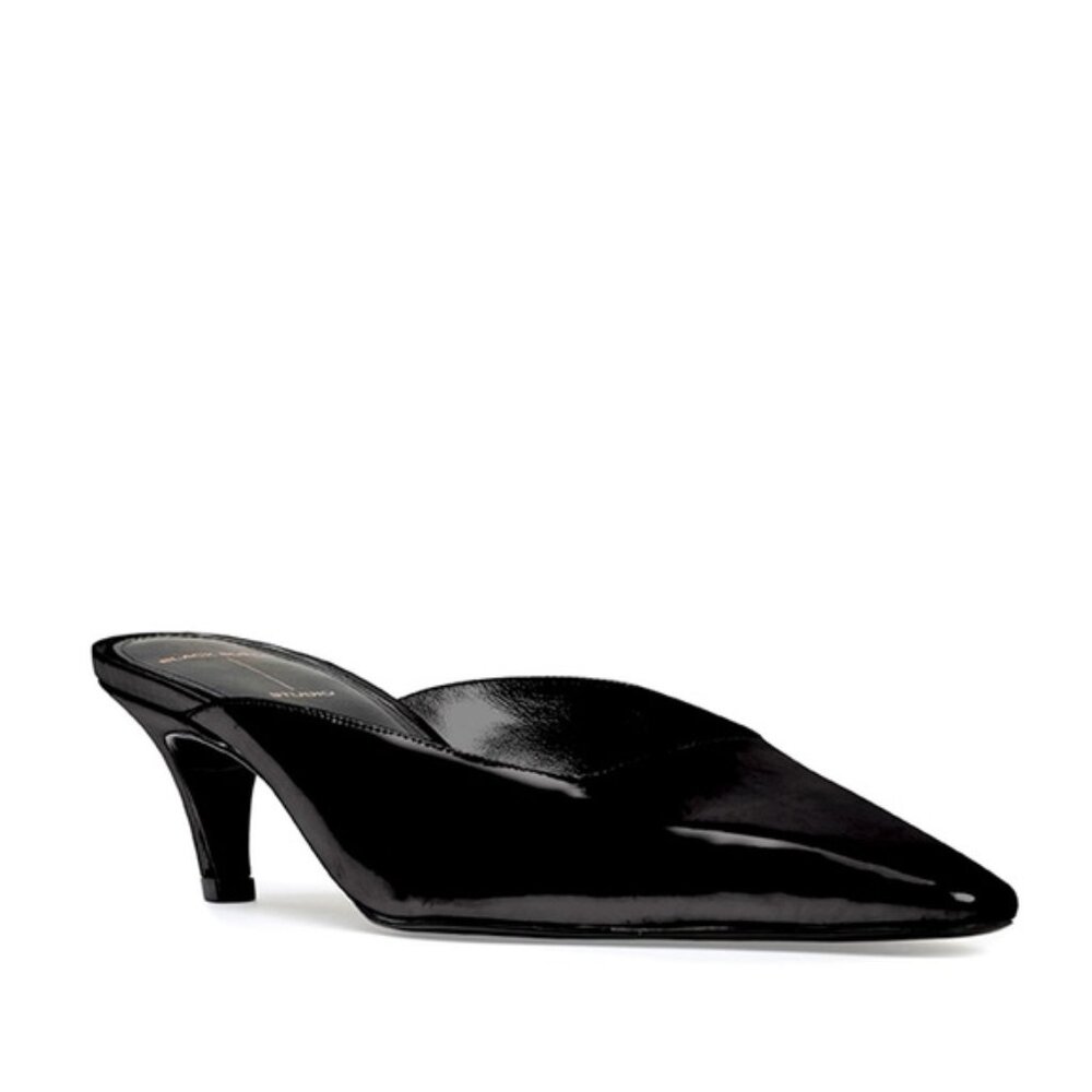 NEW Black Suede Studio LOGAN 50 Matte Black Leather Snip Toe Slip on mule shoe 9